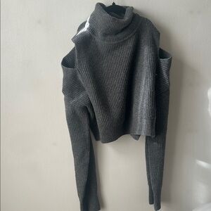Gray SYSTEM Turtleneck Cut-Out Sweater